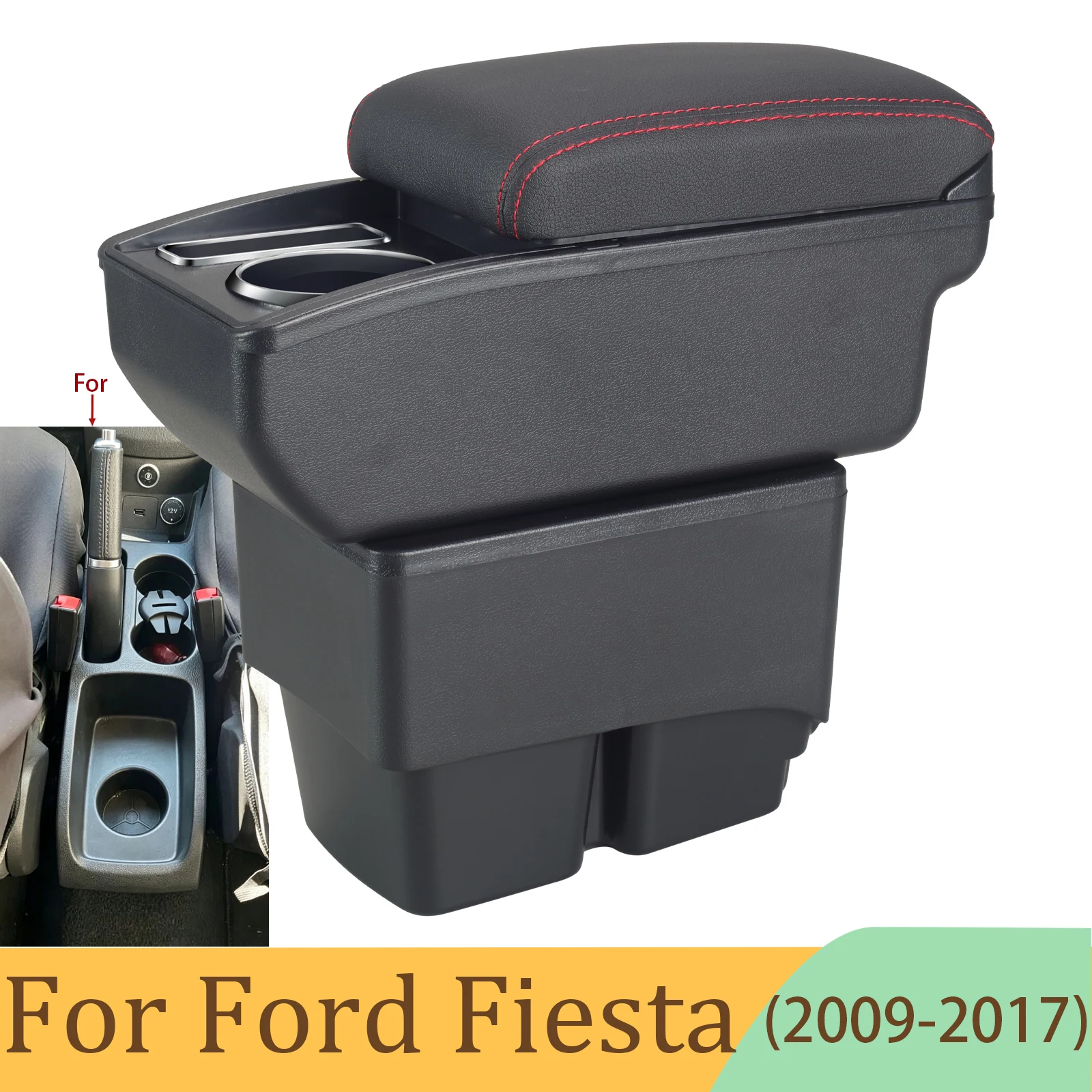 

For Ford Fiesta Armrest box For Ford Fiesta MK7 Car Armrest 2009-2017 Storage box Interior details Accessories easy installation