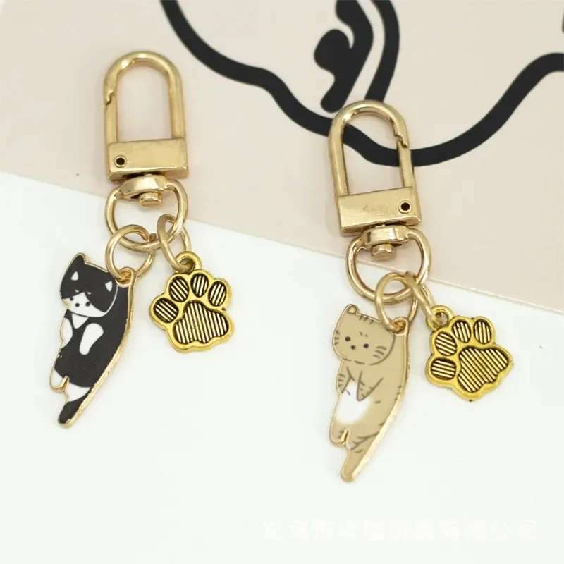 Dripping Oil Cute Cat Keychain Unique Key Ring Alloy Kitten Key Buckle Pendant Bag Charms Cartoon Pendant Girls Bag Accessories