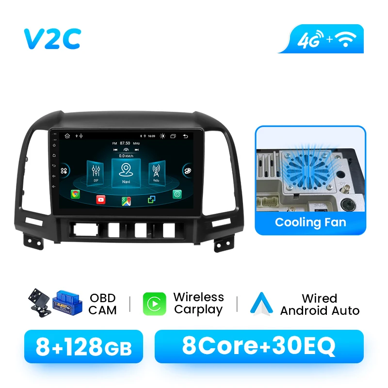 XONRICH Draadloze Carplay AI Voice Autoradio Speler Voor Hyundai Santa Fe 2 2006-2012 Android Multimedia GPS DSP IPS 4G Wifi