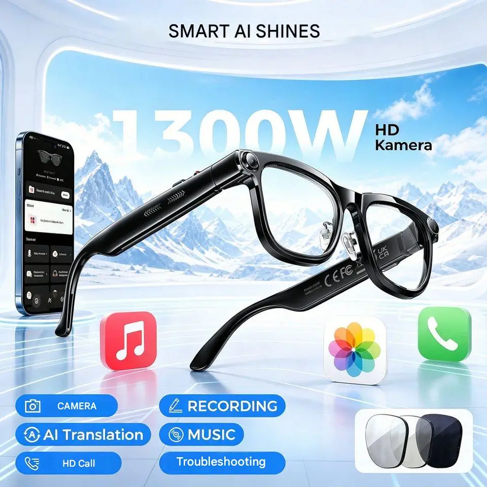 AI Smart Glasses with ChatGPT Real-Time Translation 1300W Camera AI Comic Diary Generator 40g Ultra-Light Long Battery Life view 3