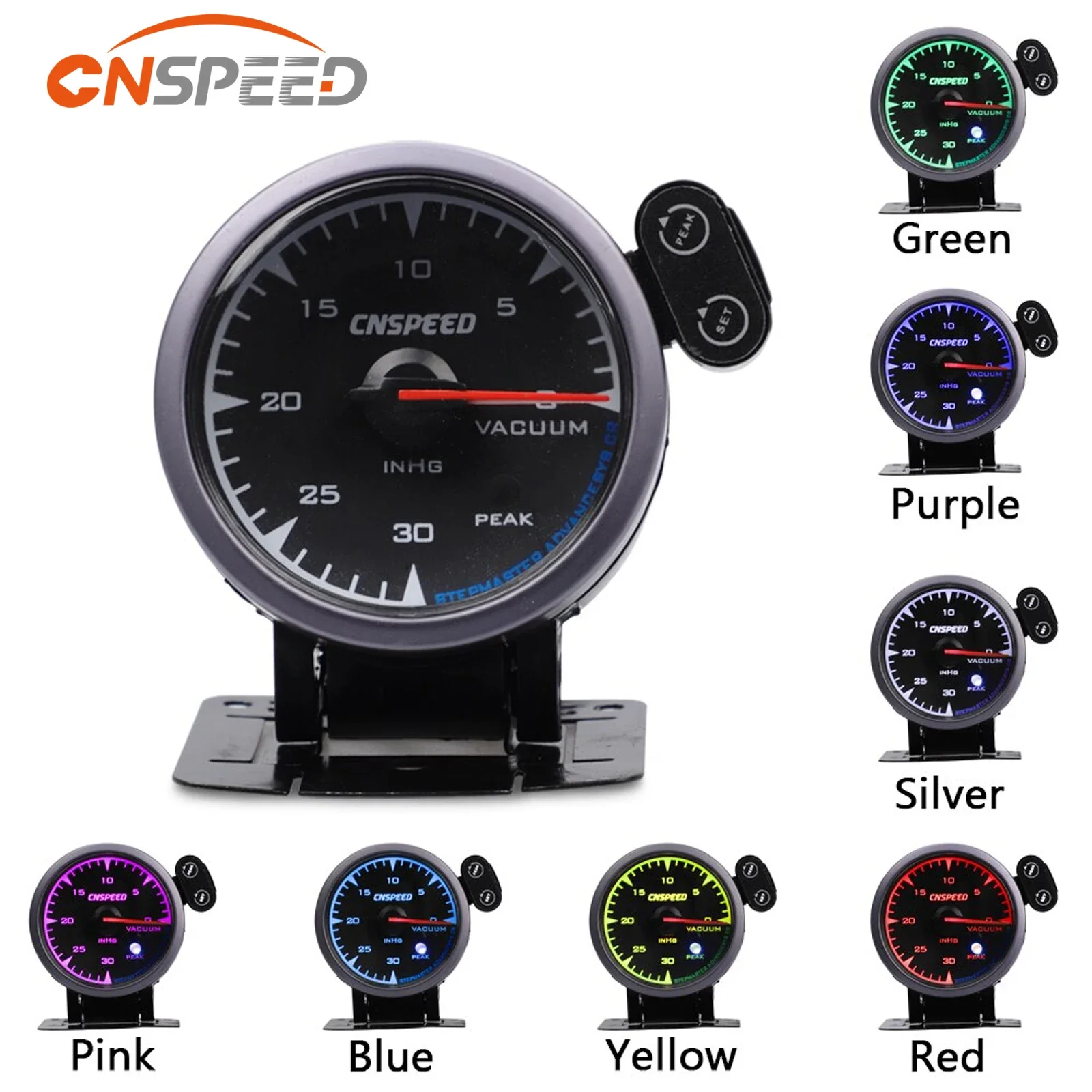 CNSPEED Universal 7 Colors Car Vacuum Pressure Gauge Meter 0-30 PSI For 12V Honda mk2 Golf 2 Car Gauge  With POD