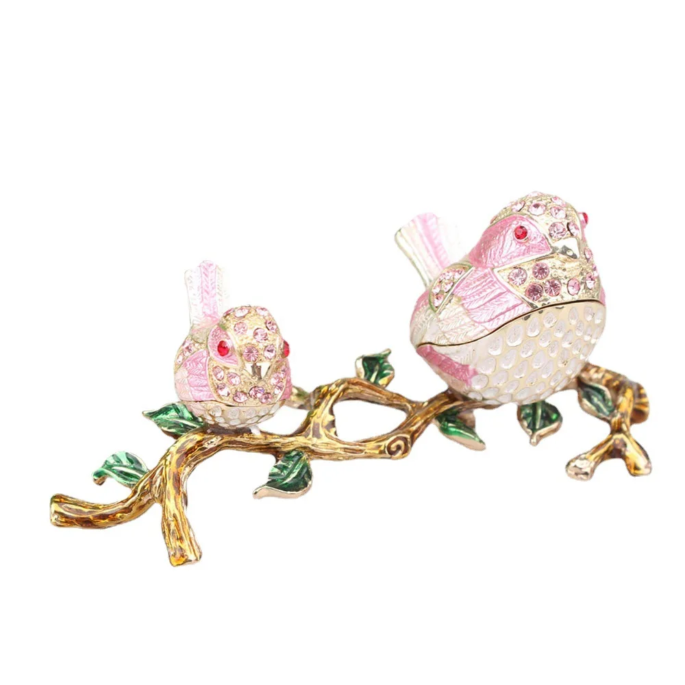 Handmade Enamel Colored Drawing Red-billed Leiothrix Jewel Case Jewelry Storage Box Metal Handicraft Home Furnishing Articles