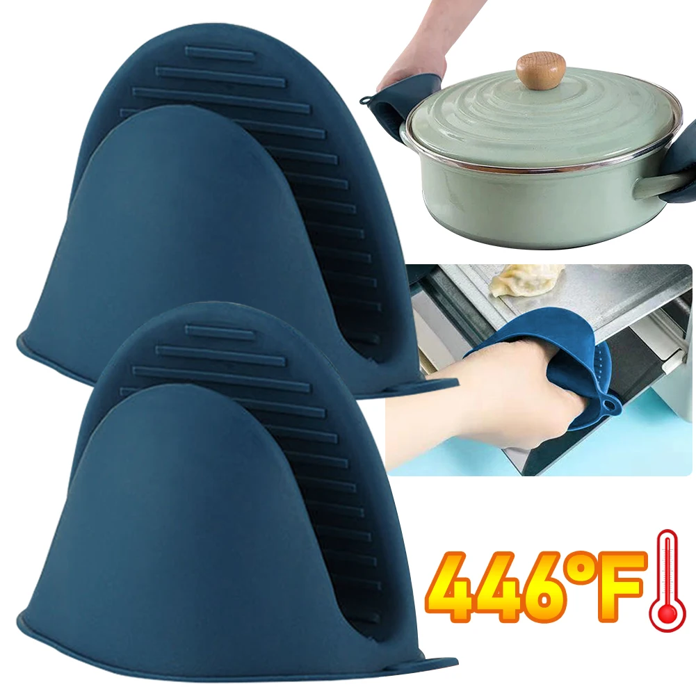 6-2pcs Oven Mitts Silicone Heat Resistant Pinch Mitts Anti Scalding Non Slip Gloves Clips Pot Holder Cooking Baking Oven Mitts