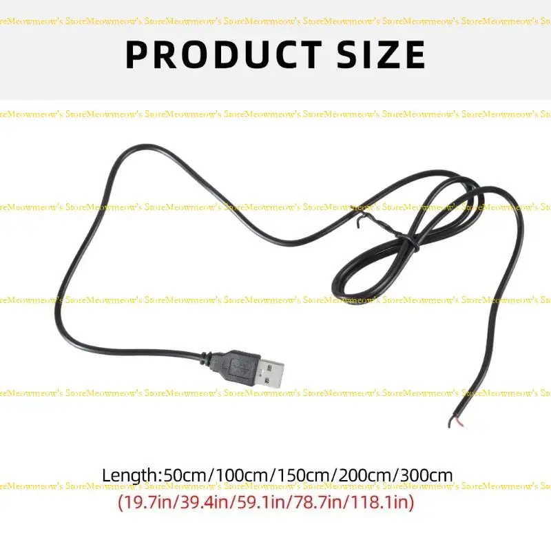 W91A 25cm-300cm USB男性から開く2ピンパワーケーブルエクステンションコードワイヤー5V 3A 22AWG LEDライトルーターファン