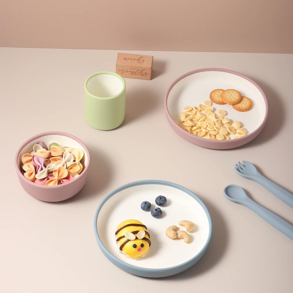 

baby feeding bowl plate cup silicone boy girl simple tableware spoon fork dishware