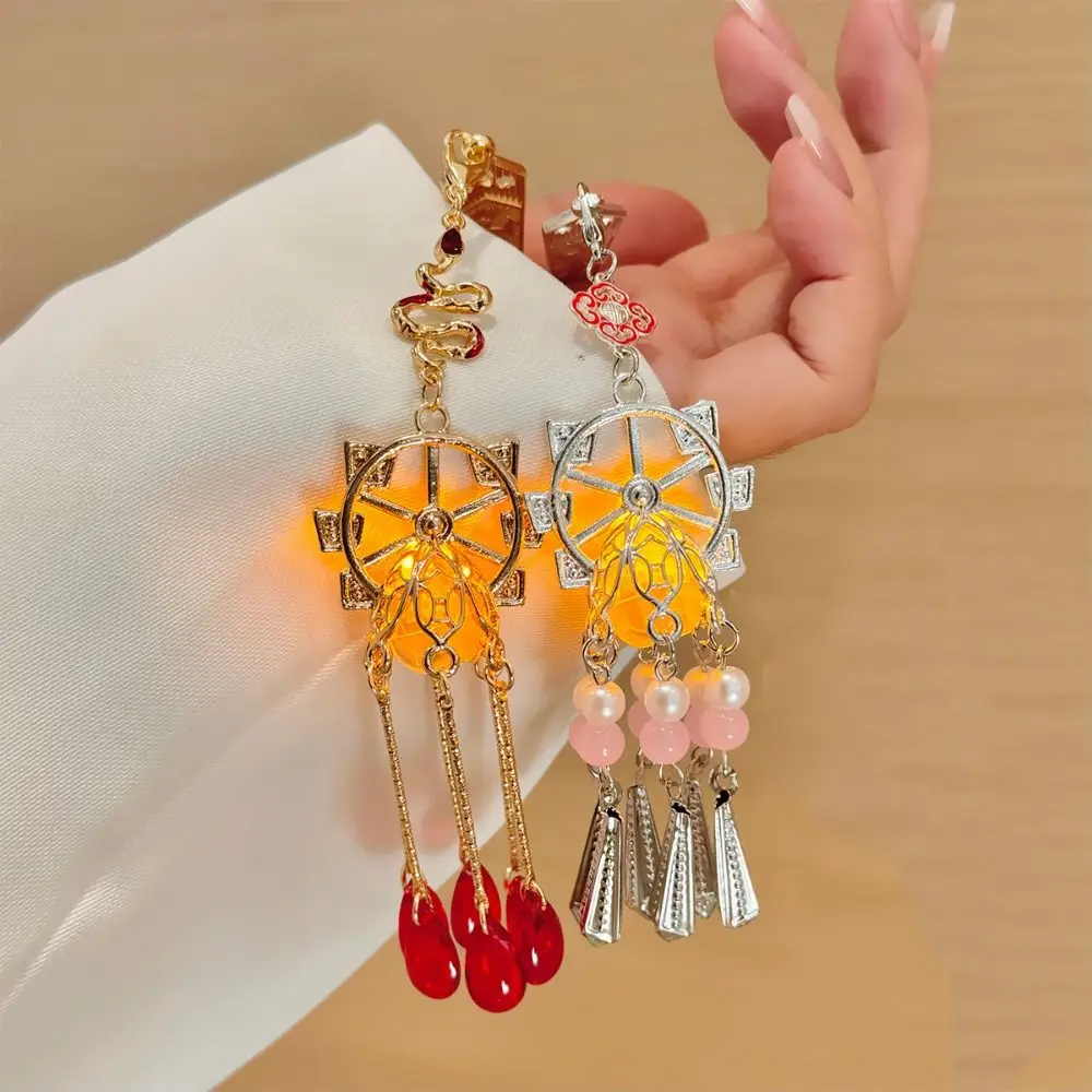 Fashion Ancient Style Lantern Hairpin Pearl LED Light Glowing Hair Stick Tassel Hair Fork Hanfu Hair Clip Party