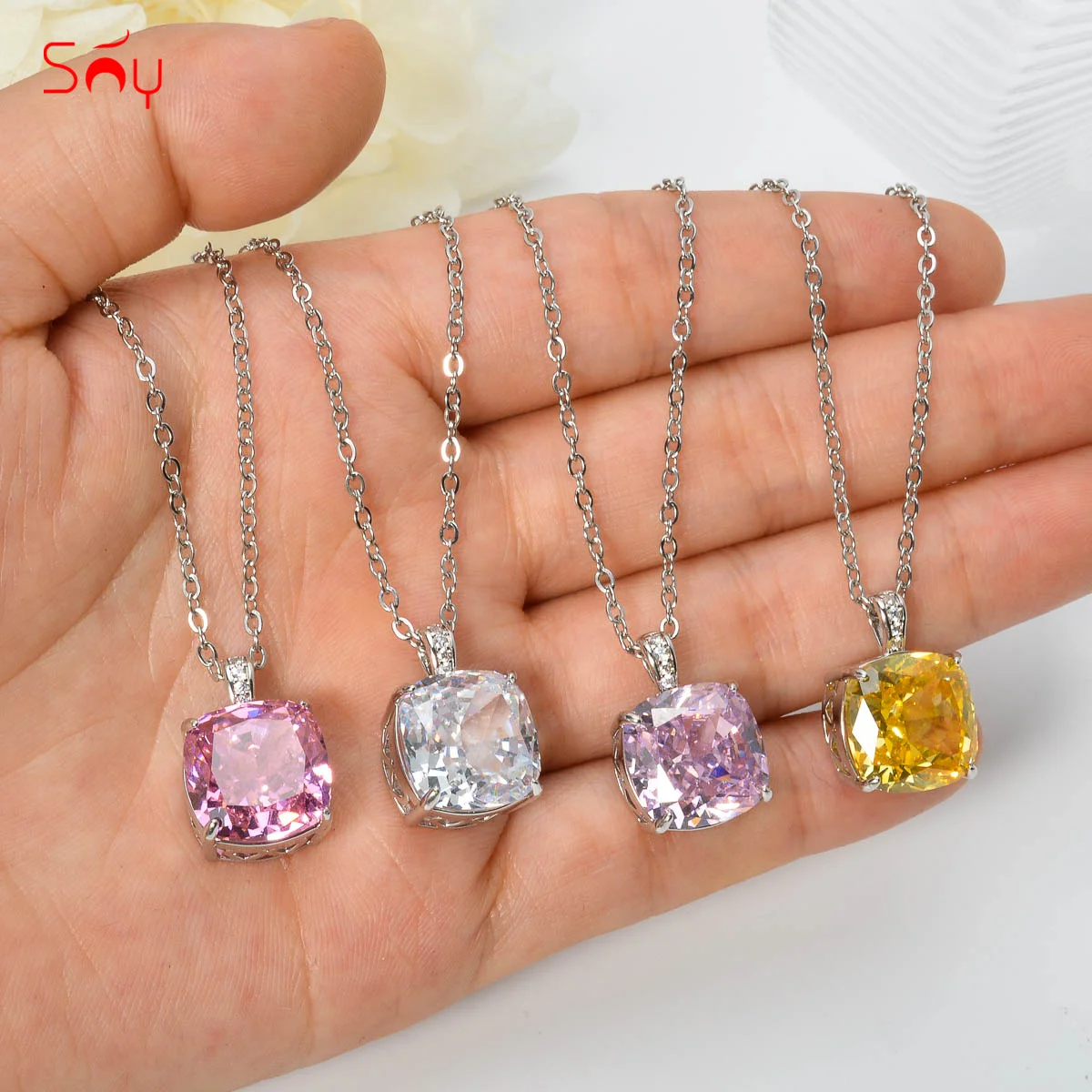 

Silver Color Square Zircon Necklace for Women Classic Color Chain Metal Neck Choker Girl Party Inlay New Luxury Jewelry Hot Sale