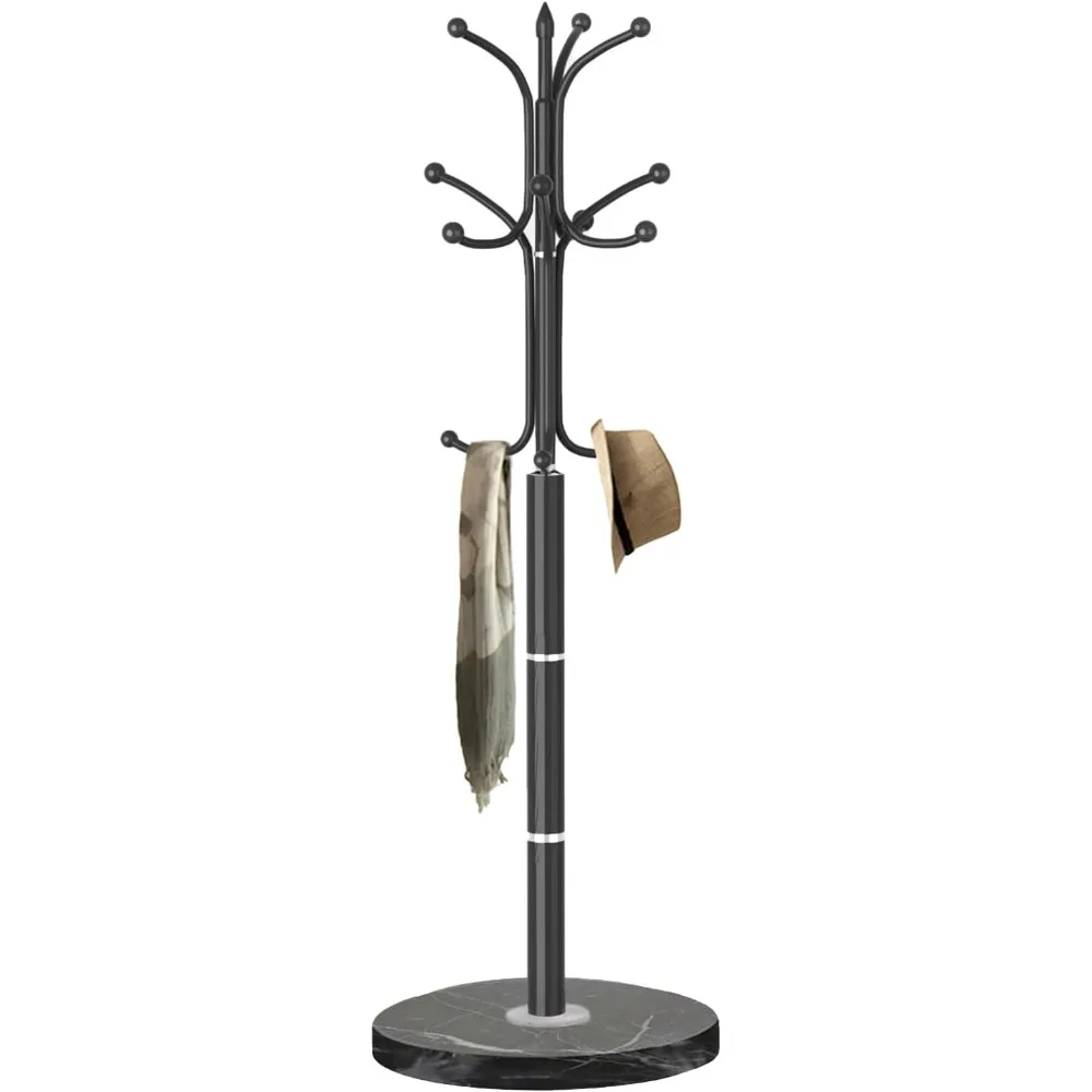 

Coat Rack with Natural Marble Base, Metal Coat Rack Freestanding, Coat Rack Stand with 12 Hooks,Hall Tree Hats Hanger