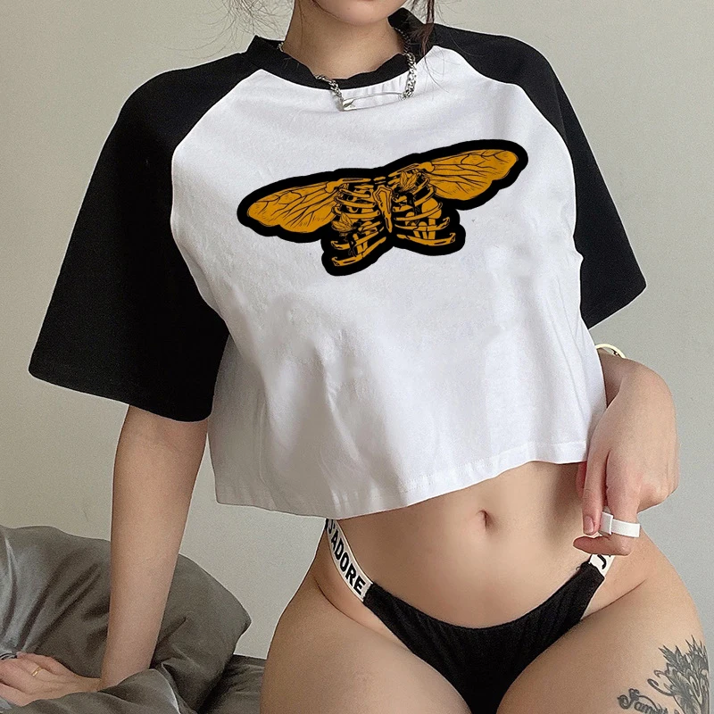 Oversized T-Shirt Harajuku Aesthetic Short Sleeved Tshirts Streetwear Vintage Clothes Butterfly Fairy Grunge O-Neck Crop Tops