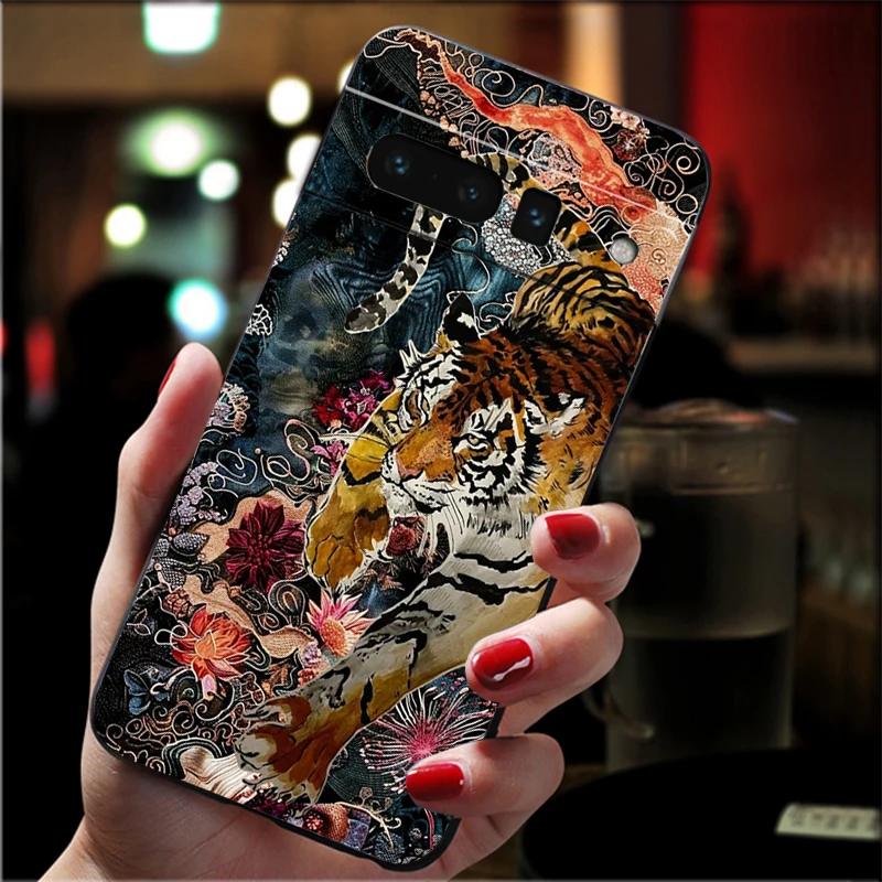 구글 픽셀 10 프로 XL 9 프로 XL 9A 8 7 6 프로 픽셀 8A 7A 6A 픽셀 8 7 6 5 호랑이 아트 폰 케이스