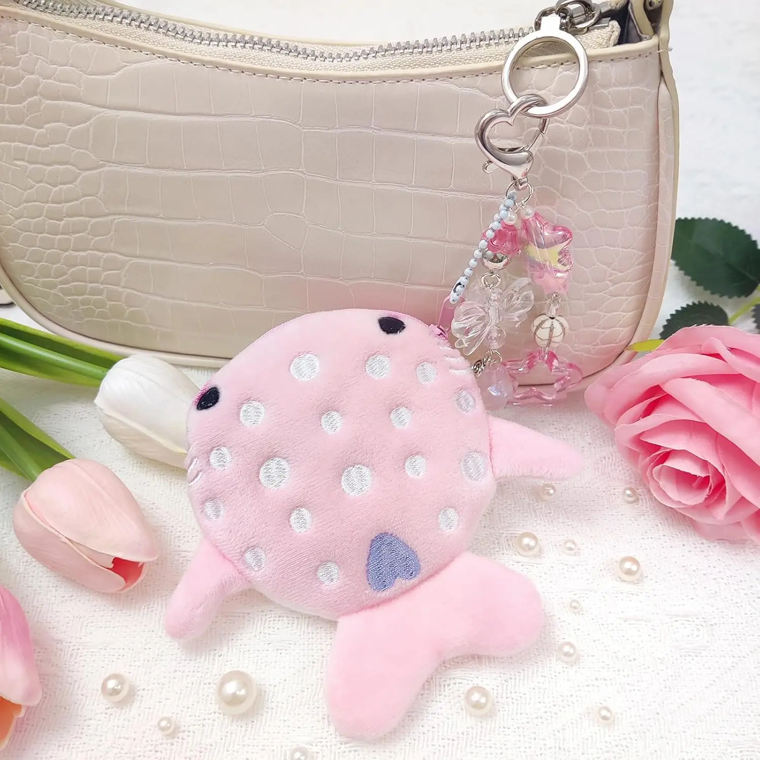 Adorable Llavero de Peluche de Tiburón Ballena con Monedero con Cremallera, Cartera Kawaii Hecha a Mano para Mujer