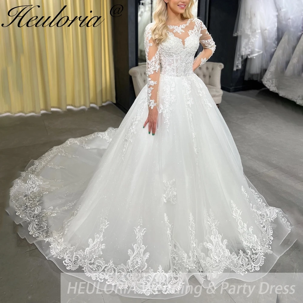 

HEULORIA elegant ball gown princess wedding dress long sleeve lace bride dress Robe De Mariee Wedding gown