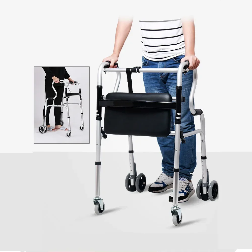 The Old Man Pushes The Multi-functional Walker That Can Sit, Take A Bath and Sit, and The Road Chair That Can Help Walk