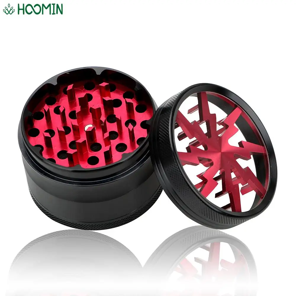 Herb Cutter Grinder Aluminum Alloy Transparent Spice Cutter Latest Lightning-Shaped 63MM 4-layer Cigarette Accessories