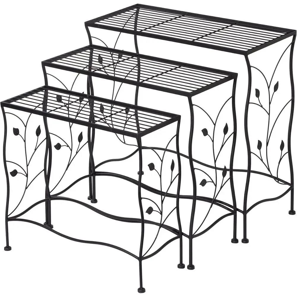 3-Tier Metal Plant Stand, Decorative Storage Shelf, Pot Holder for Indoor or Outdoor Use, Black