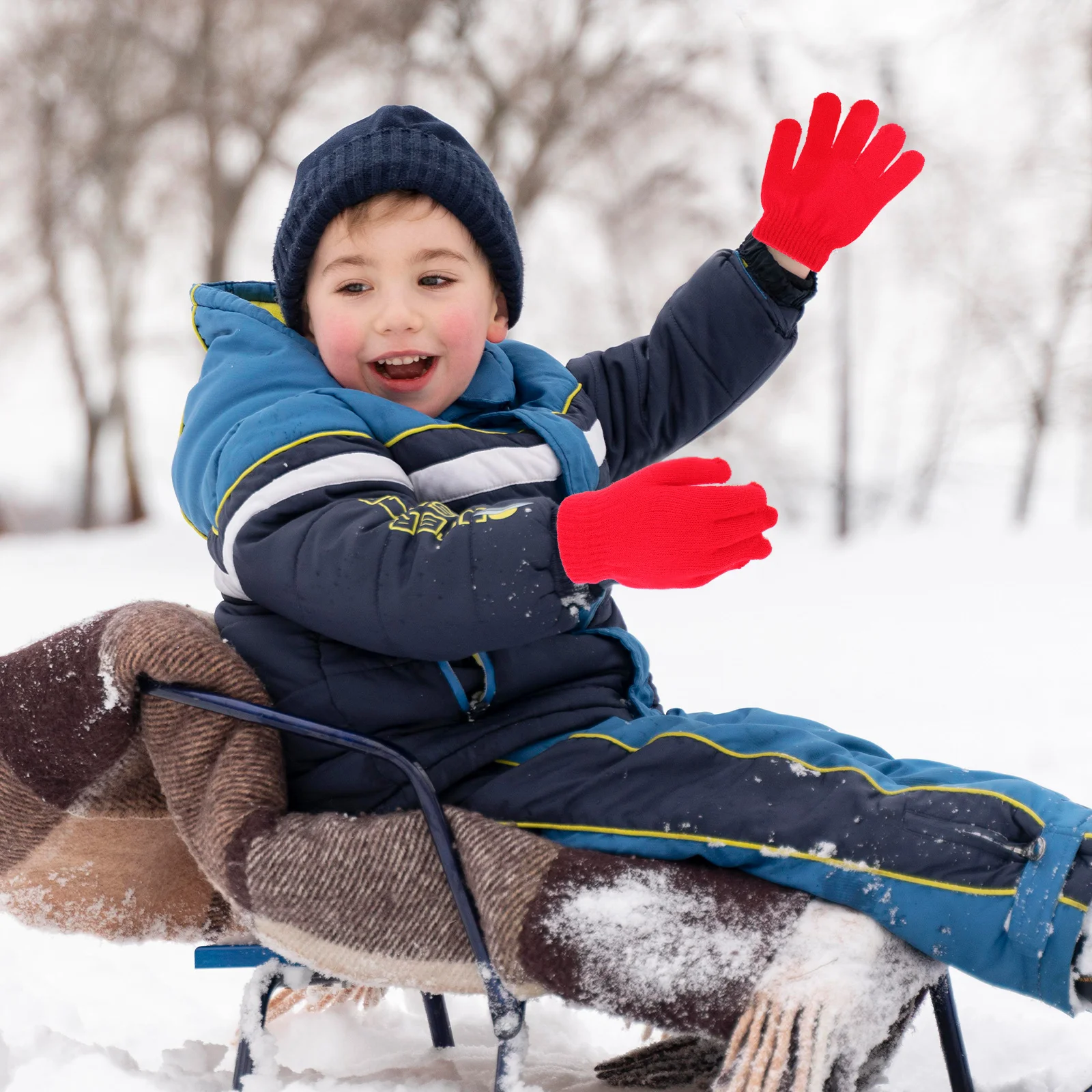 

Full Finger Winter Gloves Lightweight Warm H made Knit Boy Girl Stretchy Five Finger Kids Gloves Soft Casual Outdoor