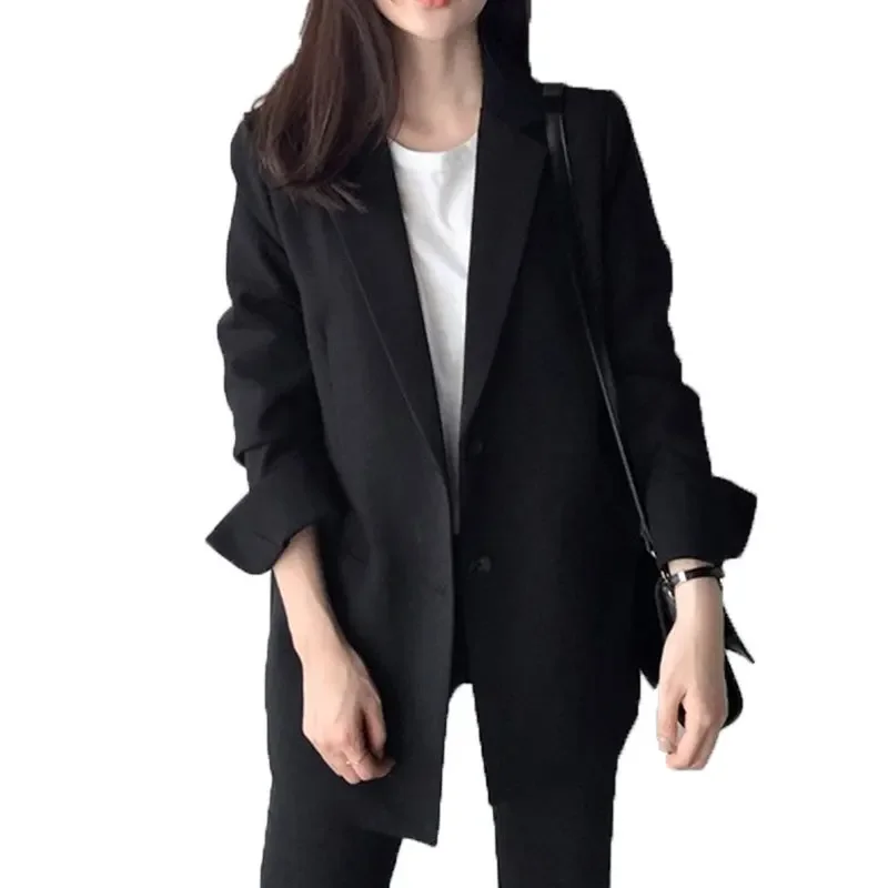 Fatos de blazer preto feminino, dois botões finos, comprimento médio, casaco senhora do escritório, moda casual, novo, verão e outono, 2024