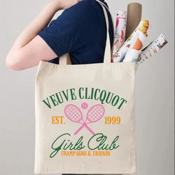 Champagne Tennis Club Tote Bags Vintage Graphic Girls Club Women's Handbag Graphic Bags Canvas Tote Hand Bag for Women