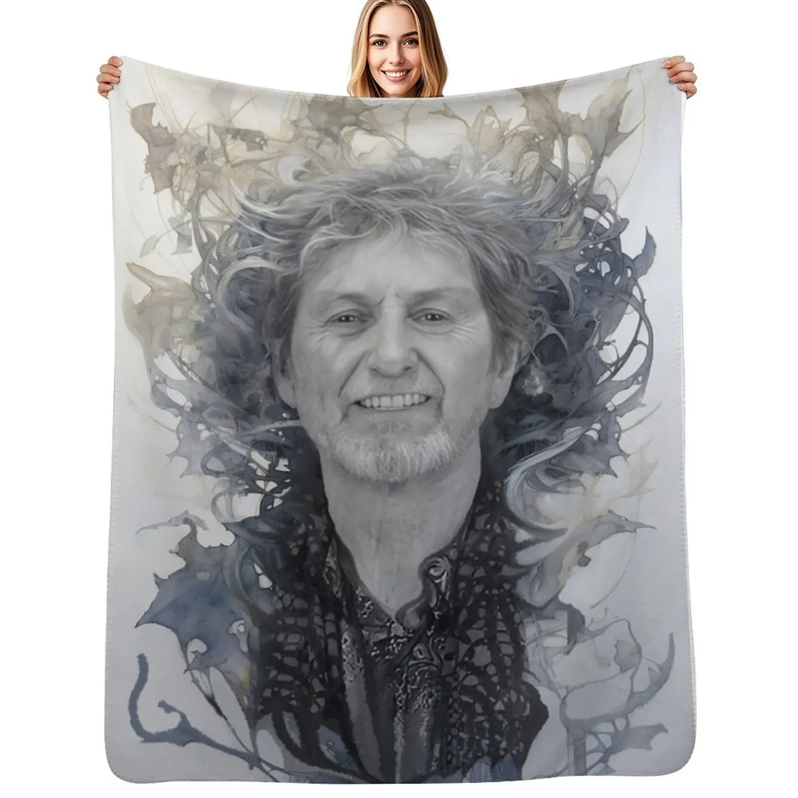 

Jon Anderson, pencil & ink portrait Throw Blanket Soft Warm Bed Designers Blankets