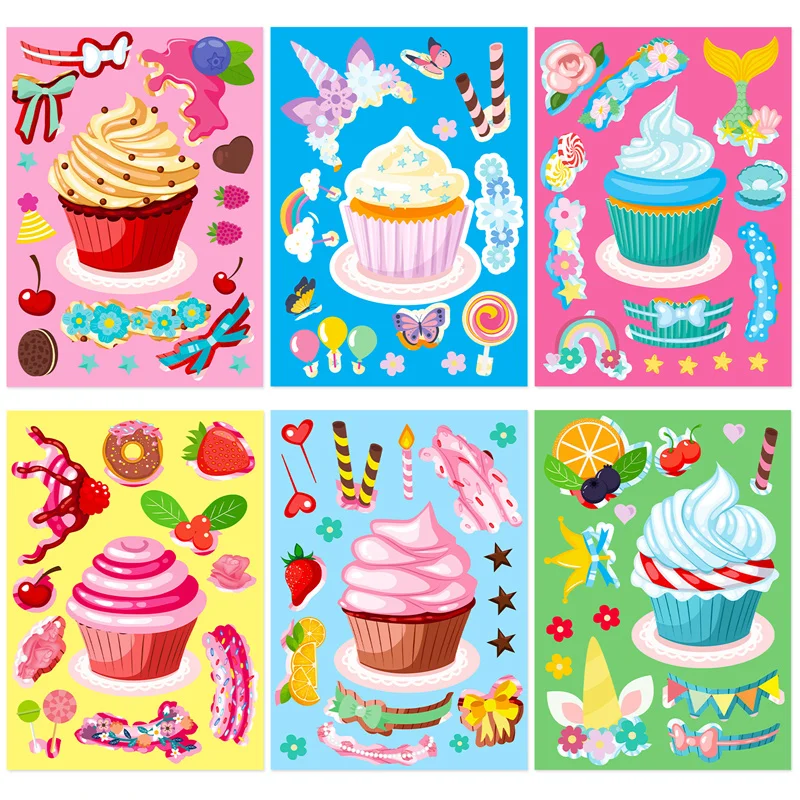 DIY Make-a-face Cupcake Stickers For Kids Boys Girls Make Your Own Dessert Stickers Puzzle Jigsaw Children Birthday Party Crafts