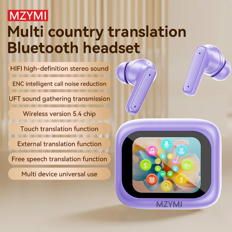 MZYMI Wireless Earbud E18 pro Bluetooth5.4 With Translation Earphone Touch Screen Control Active Noise Reduction In Ear Headset