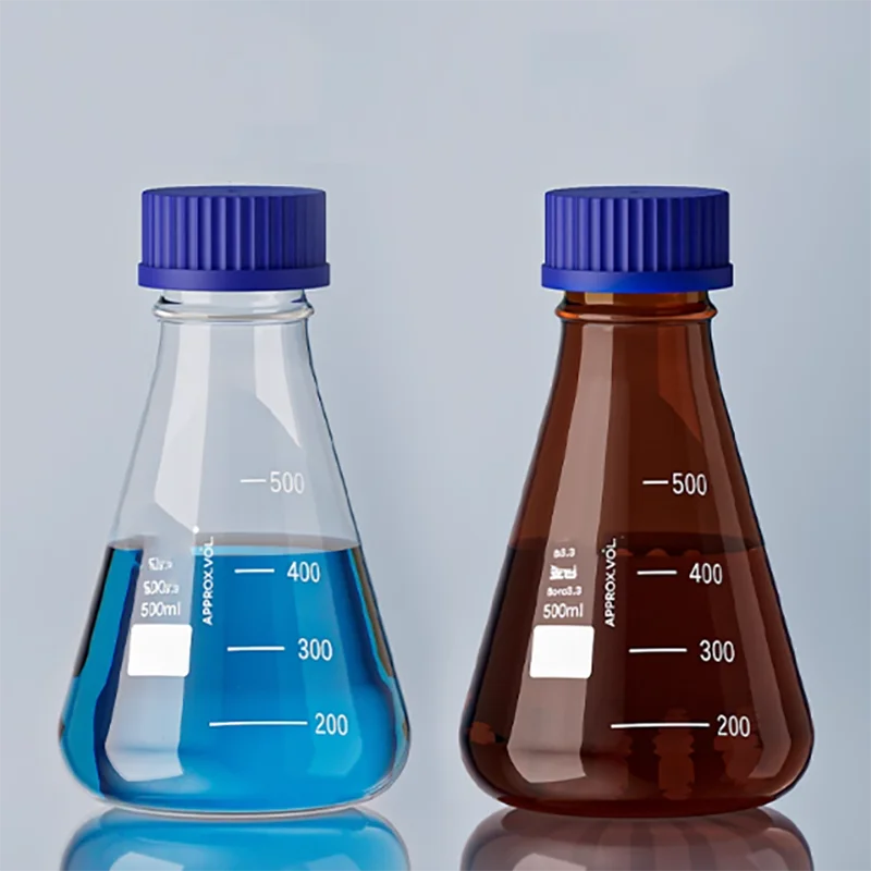 

GL45 screw-hole triangle flask silk-hole triangular conical shake bottle with cap culture bottle brown reagent bottle
