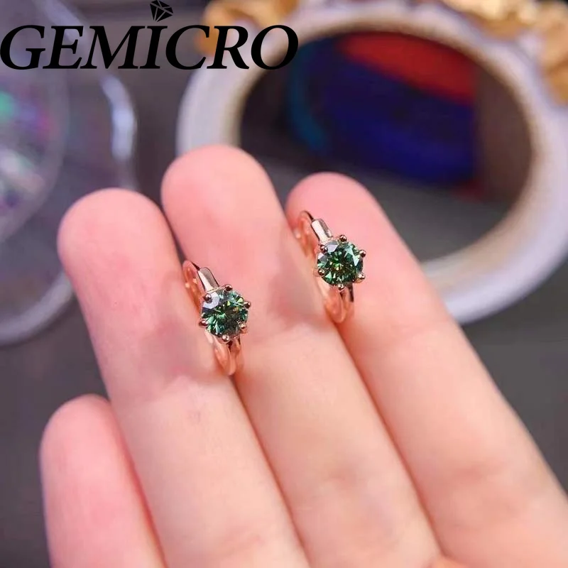 

Gemicro Real 925 Silver 5mm Green Moissanite Diamond GRA Pass Tester Hoop Stud Earrings for Women Fine Jewelry 18K Gold Plated