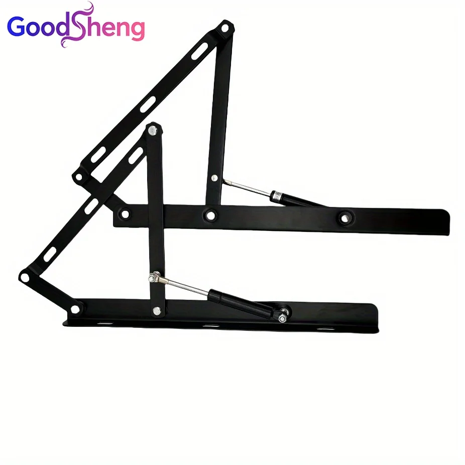 2Pcs Black Scissors Hinge, Heavy‑Duty Hydraulic Lifting Gas Rod, No‑Electric Tatami Storage Bed Hinge, Sturdy DIY Hardware for B