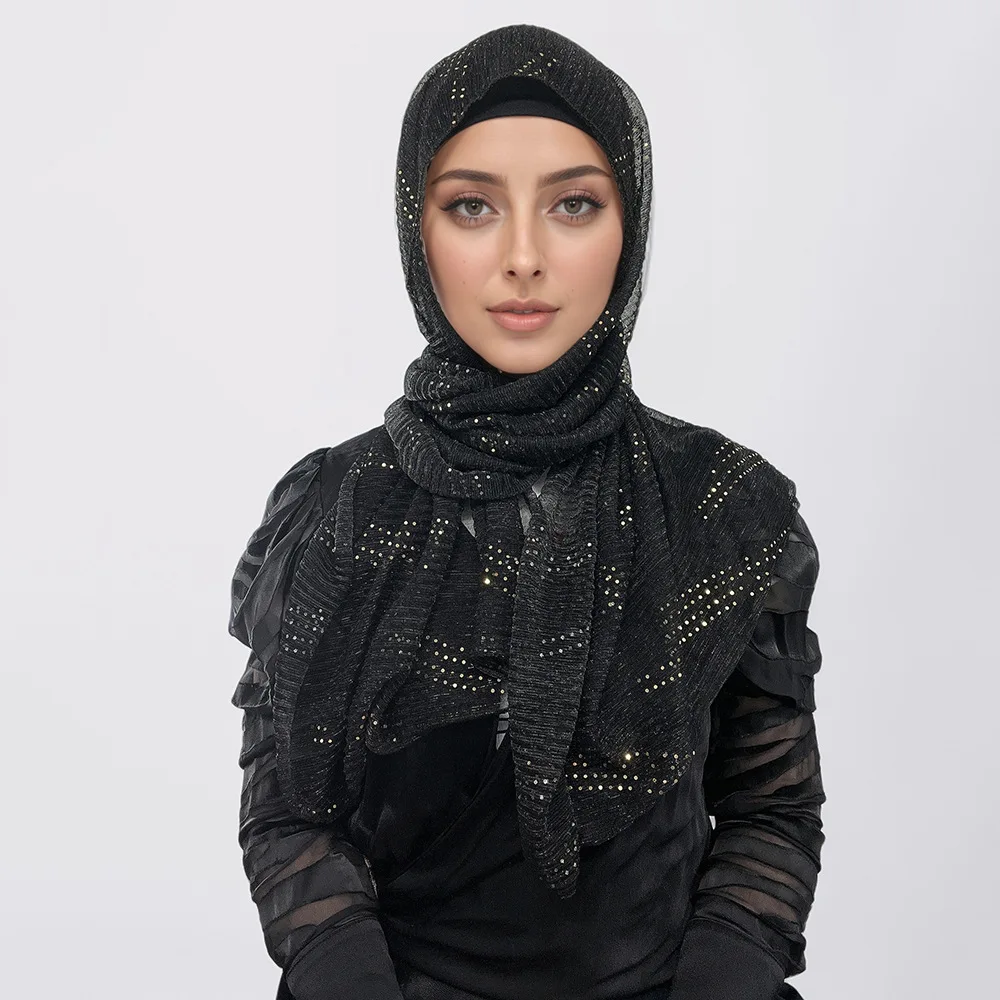 Sequined Hijabs for Women Scarf Thin Headscarf Dubai Malay Muslim Fashion Headscarf Foulard Femme Hijab Voile Hoofddoek Bandana