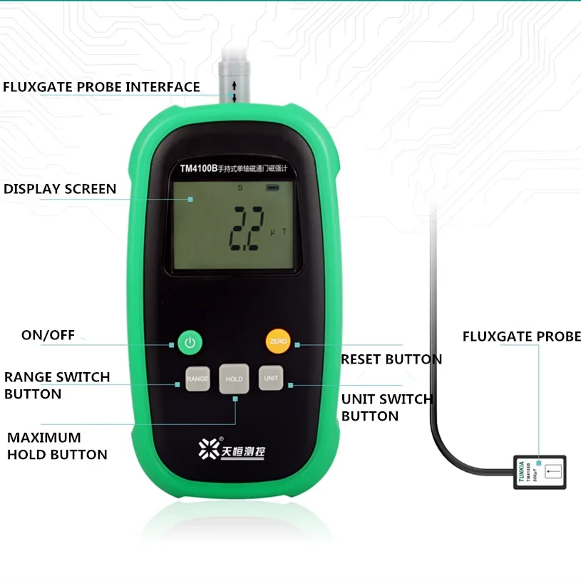 Handheld Uniaxial Fluxgate Magnetometer Gauss Meter Tesla Meter Weak Magnetic Field Test  2% Accuracy Magnetism Detector TM4100B