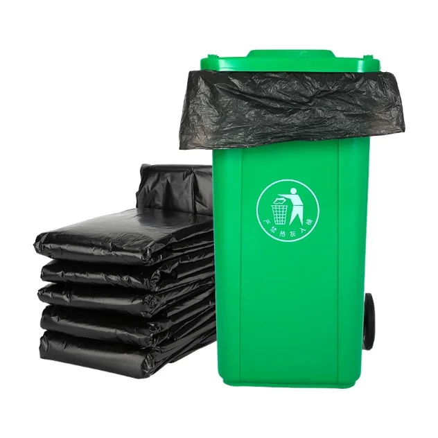 كيس قمامة أسود سميك كبير ، كيس قمامة للاستعمال مرة واحدة ، أكياس قمامة مسطحة علوية ، تجارية ، 50 صولًا ، 50x60cm