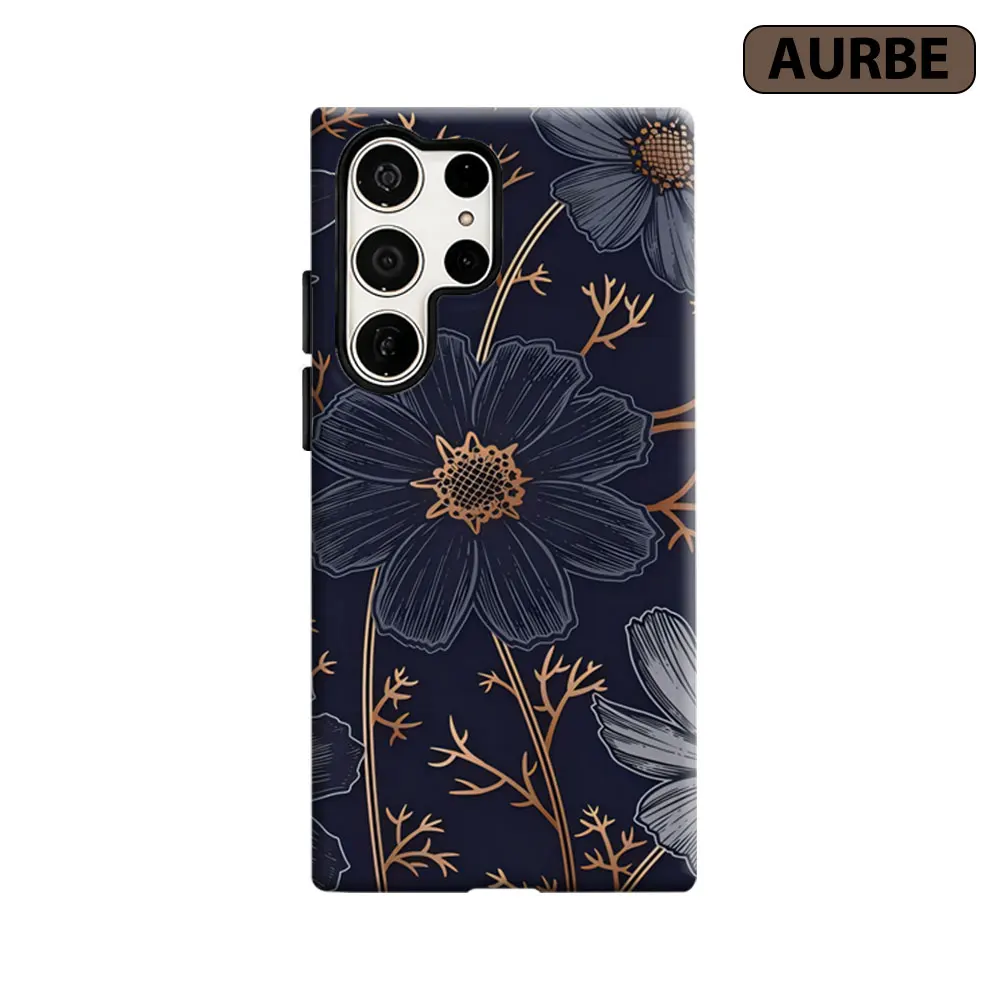 Aurbe Phone Case For Samsung Galaxy S26 S25 S24 S23 Ultra Plus HD Hard Gilded Flowers Double Layer Film Cover