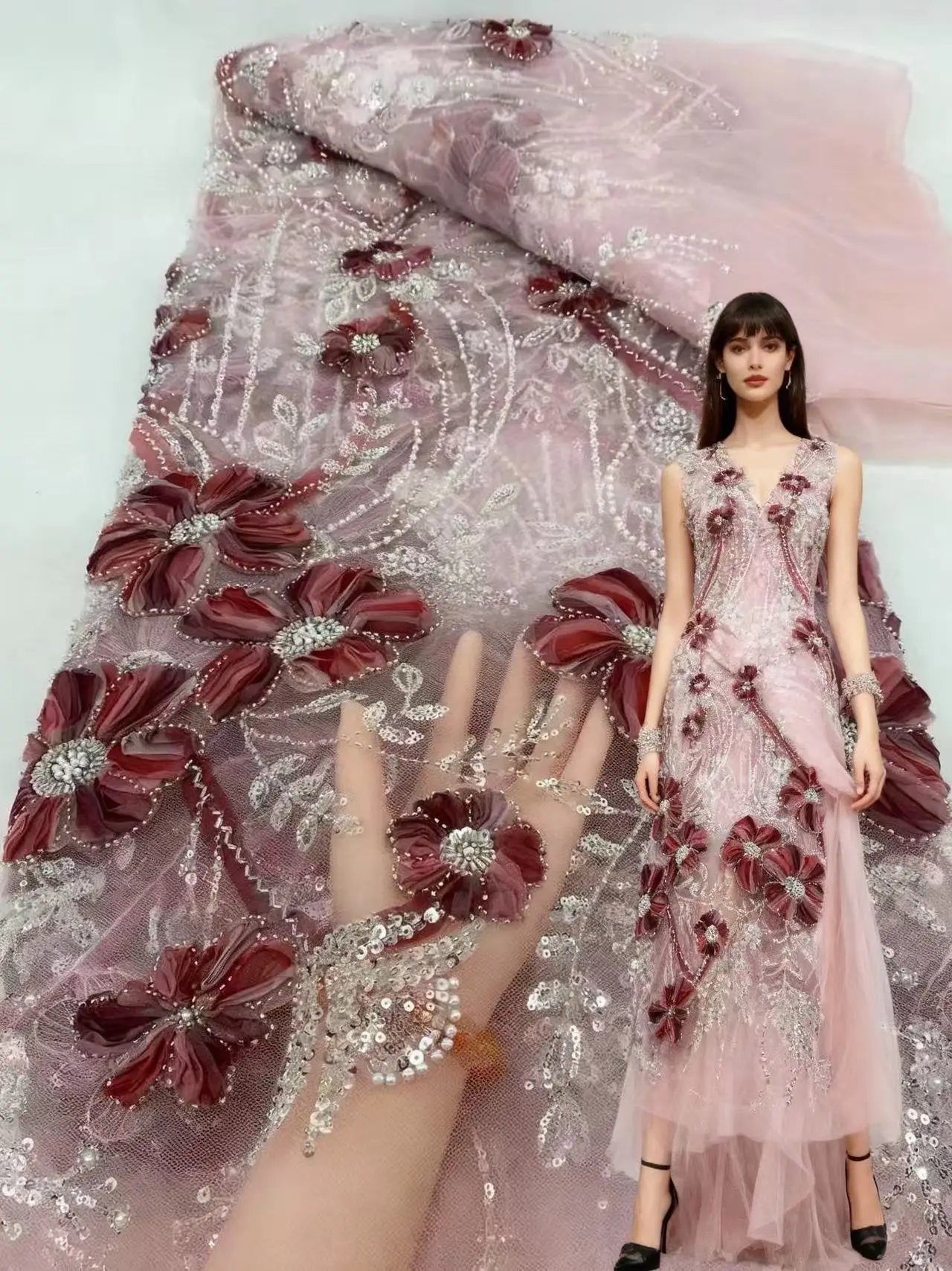 فاخر النيجيري تول مطرز أقمشة الدانتيل الأفريقي الفرنسي الترتر 2025 التطريز للنساء ثوب مسائي الخياطة