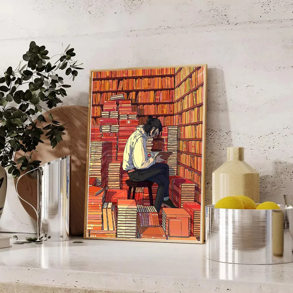 Аниме мальчик читает книги холст настенное искусство японская манга отаку домашний декор плакат декор комнаты подарок эстетический визуальный