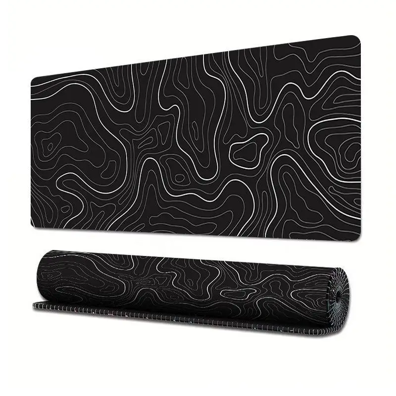 Large Topographic Gaming Mouse Pad Non-Slip Extended Keyboard Mat Black White Ideal Gift for PC Gamer Friends