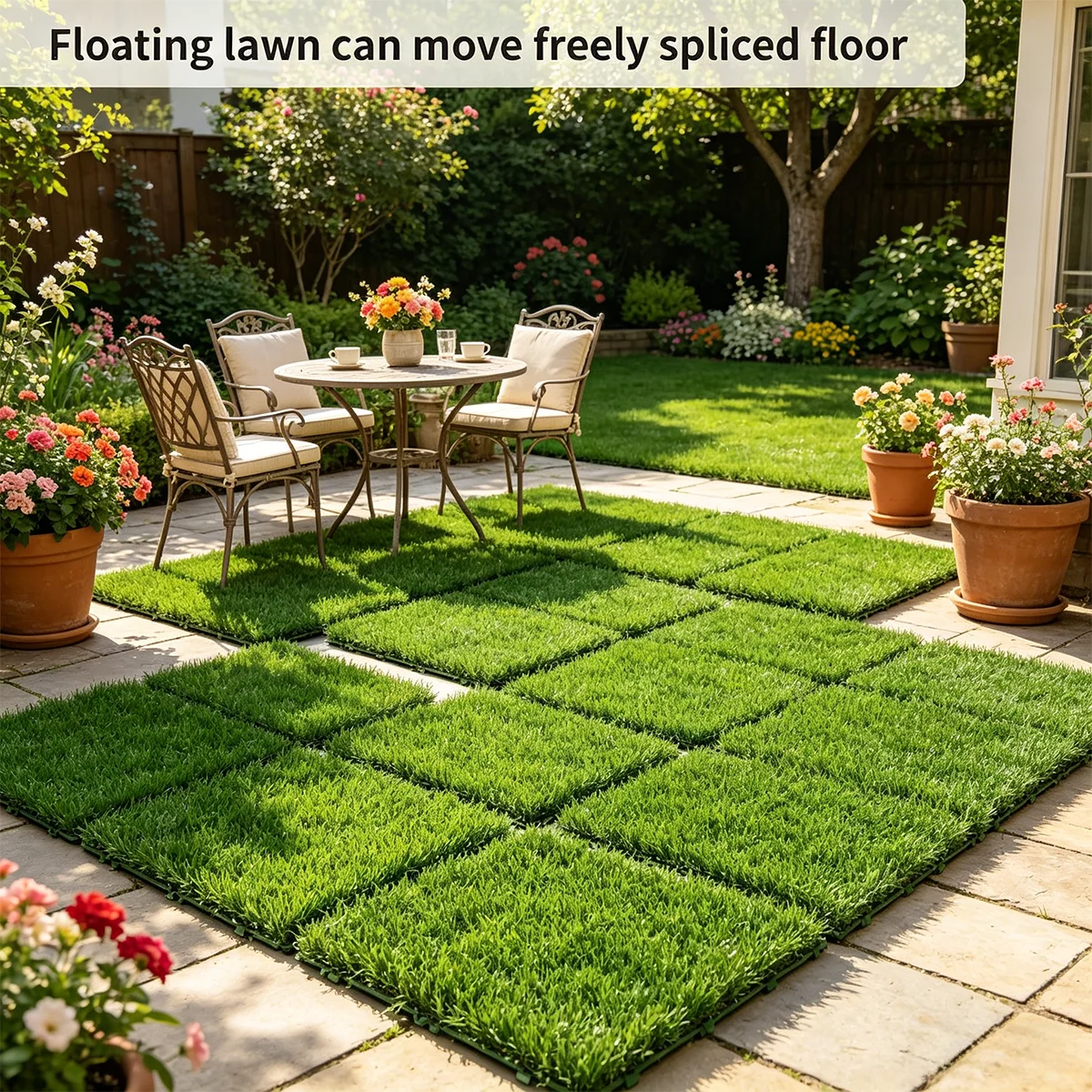4 Piezas de Césped Artificial Encastrable - Césped Flotante para Bodas, Compromisos y Decoración de Exteriores, Fácil de Montar