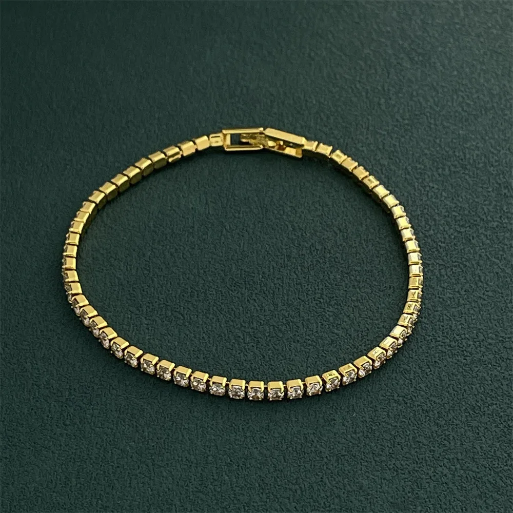 Pure 925 Silver Jewelry 2MM Tennis Bracelet 16-19CM Zirconia 18K Gold Anniversary Gift Real Sterling Silver Bracelet