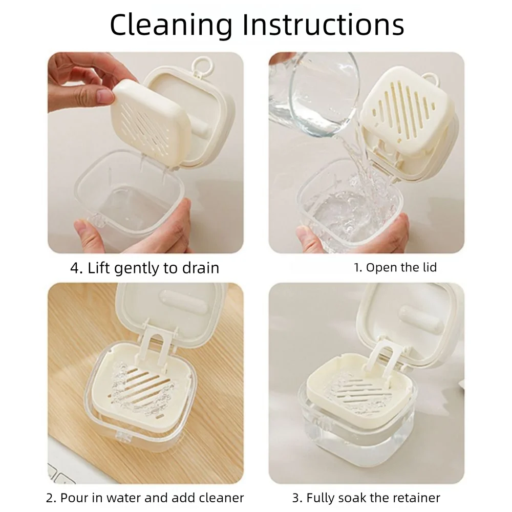 Transparent Double Layer Braces Storage Box Portable Sealed Denture Soaking Cleaning Box Simple Large Capacity