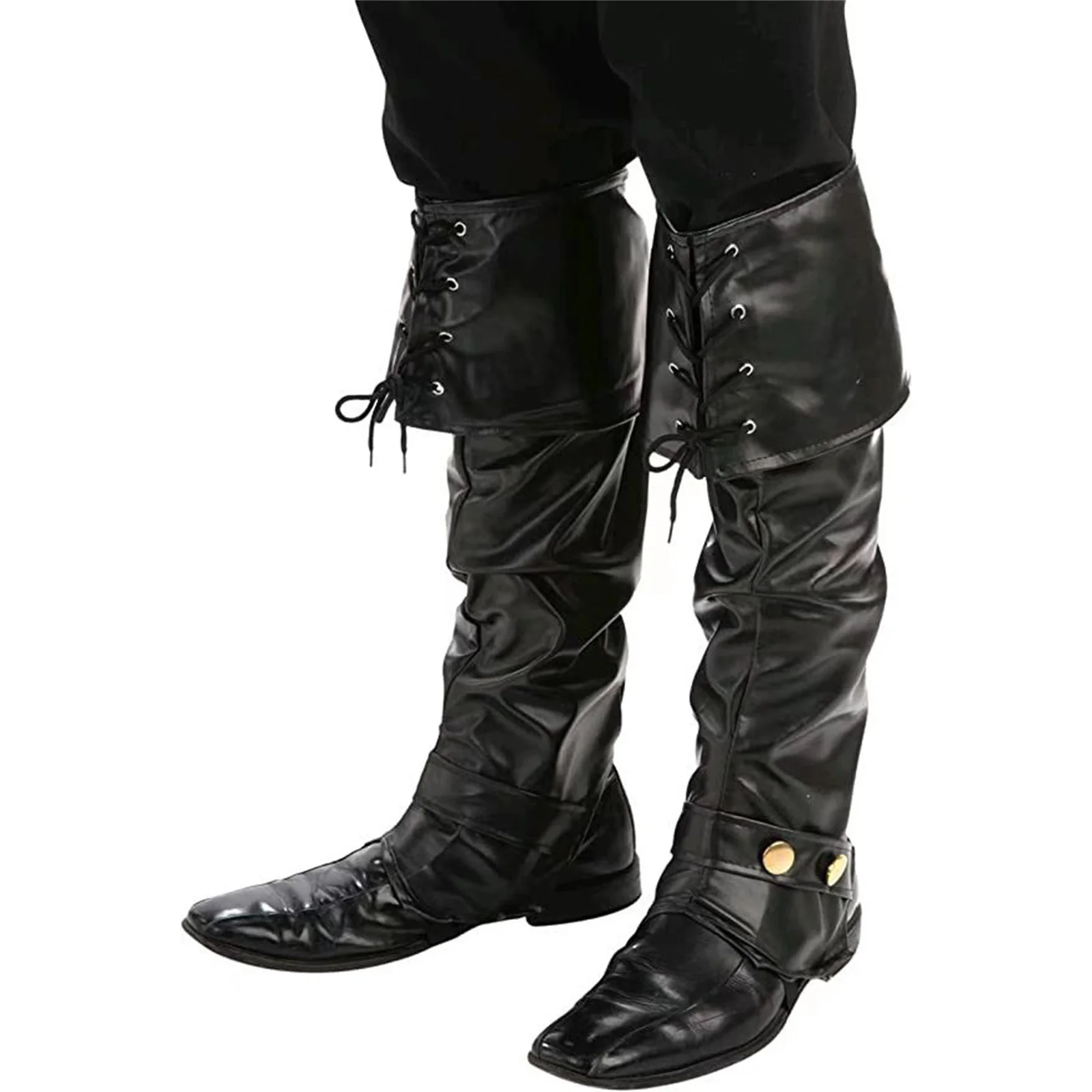 Awwwcos Medieval Renaissance Viking Pirate Leg Guards Adult Mens Lace Up Pleated Boot Covers Halloween Costume Accessory