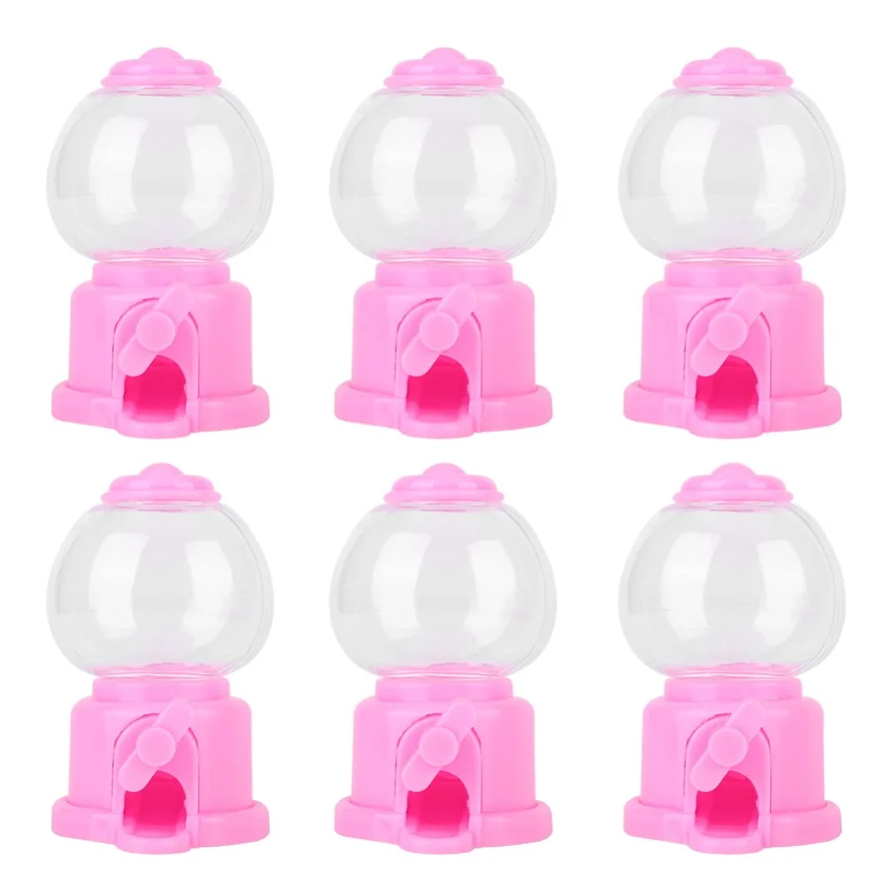 6Pcs Cute Shape Mini Candy Dispenser Mini Size PS+PP Candy Machine Rotatable Design Pink Color Sweet Treat Vending Machine