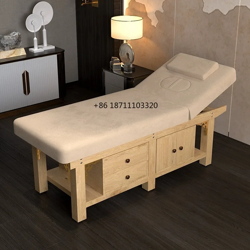 

Portable Modern Adjustable Wood Frames Body Spa Facial Beauty Salon Folding Massage Bed with Storage Cabinet