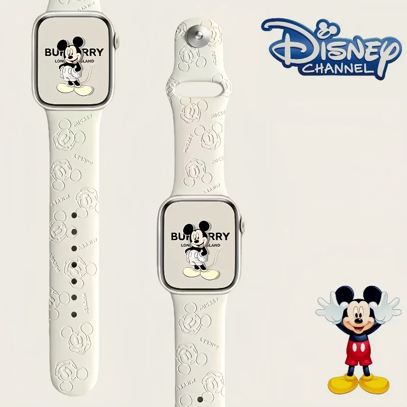 Orologio Disney Mickey Apple WatchS10 con cinturino elastico delicato sulla pelle ApplewatchS9 8/7/6 Regalo di festa per studenti con stampa carina