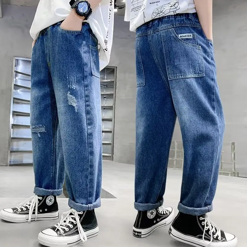 Boys' Spring and Autumn Broken Soft Jeans Children's Boys' Summer Fashion Brand Handsome Fashion Versatile Casual Long Pants