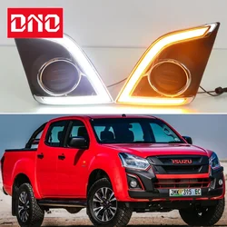 Samochodowe reflektory do jazdy dziennej dla ISUZU D-Max DMAX Pickup 2016 2017 2018 2019 światła dzienne żółte kierunkowskazy DRL światła przeciwmgielne