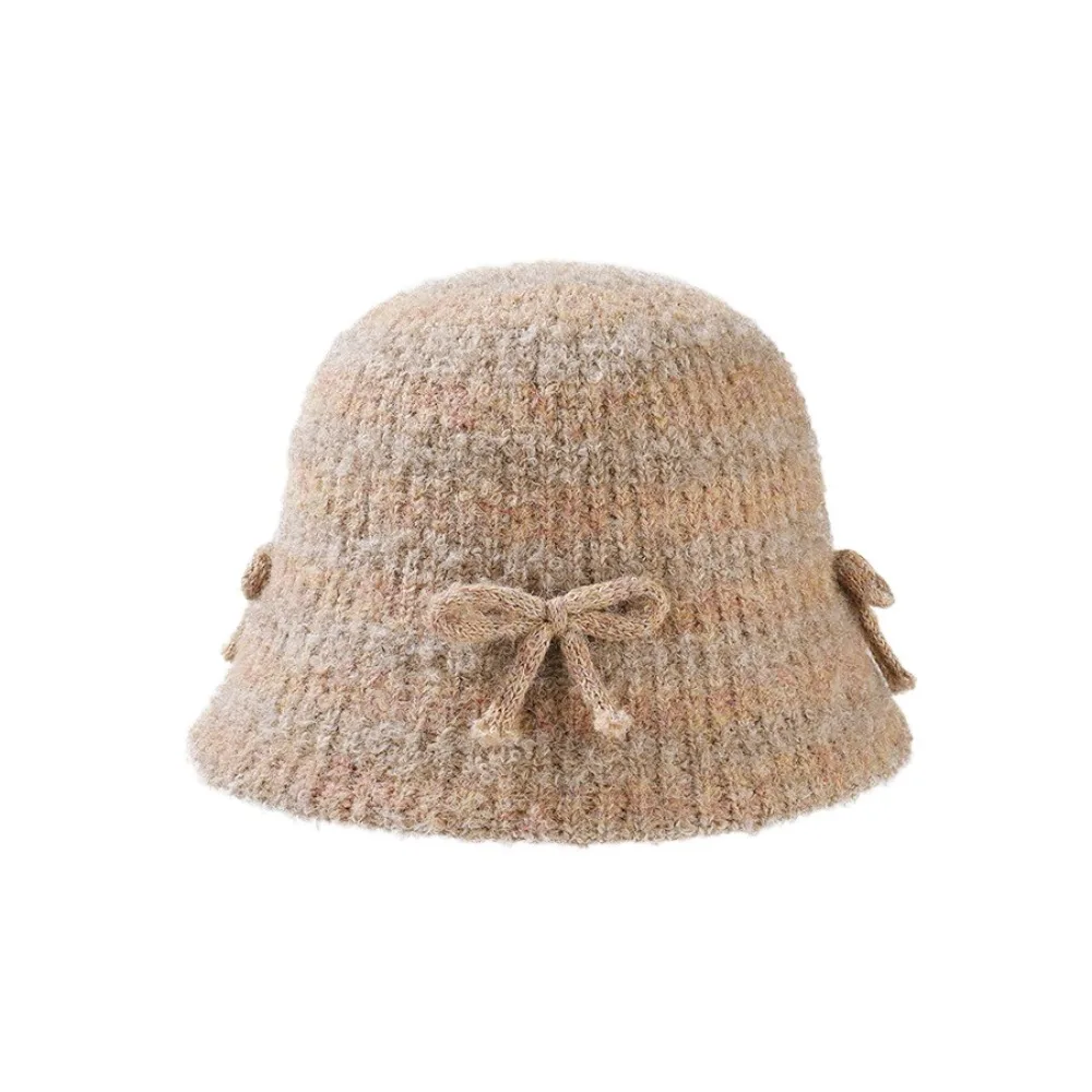 

Fashion Striped Bowknot Knitted Hat Keep Warm Korean Style Women Bucket Hat Thickened Beanies Winter Fisherman Hat Autumn/Winter