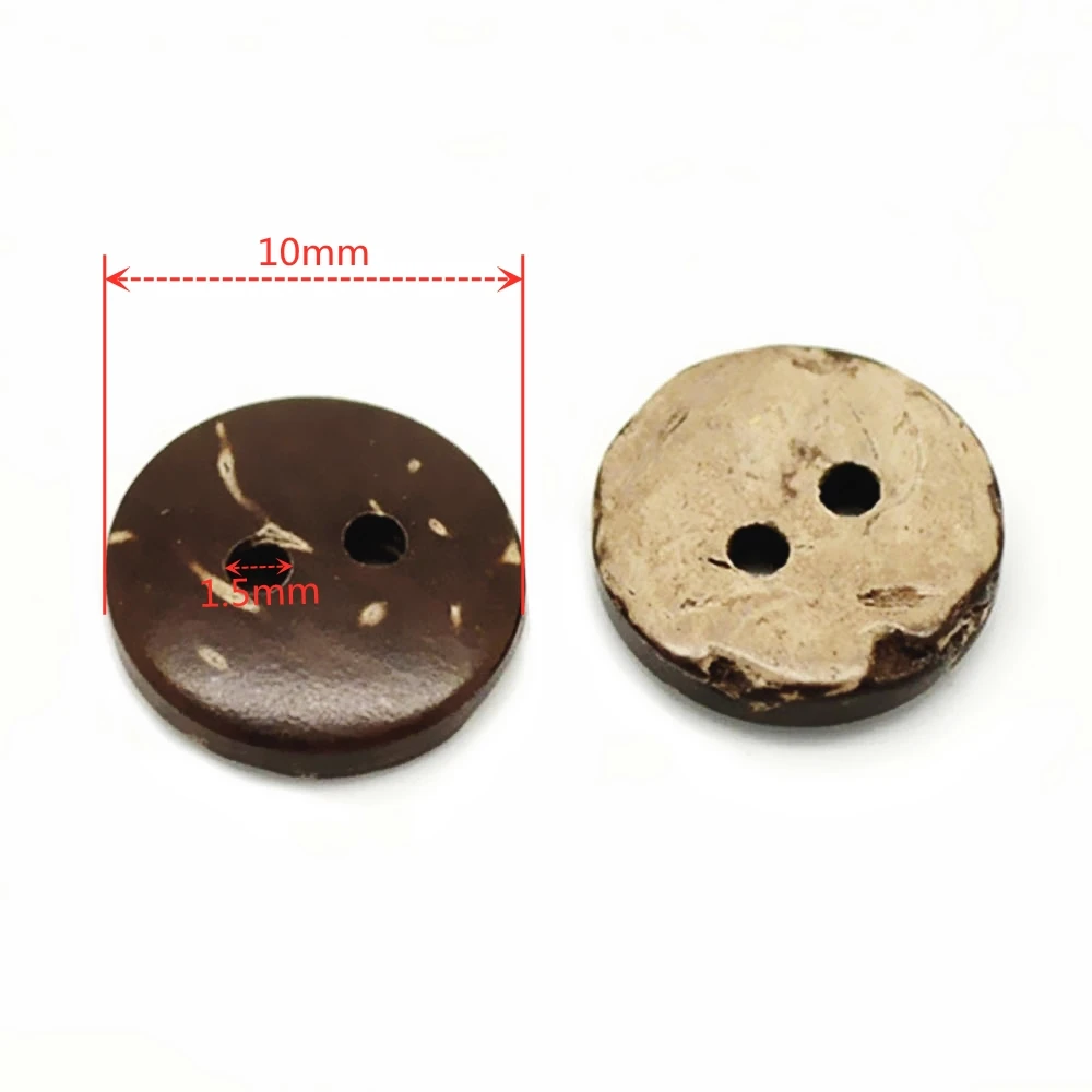 50/100 PCS/Lot 10mm Brown Coconut Shell 2 Holes Buttons Sewing Buttons For DIY Crafts Garment Sewing Accessories