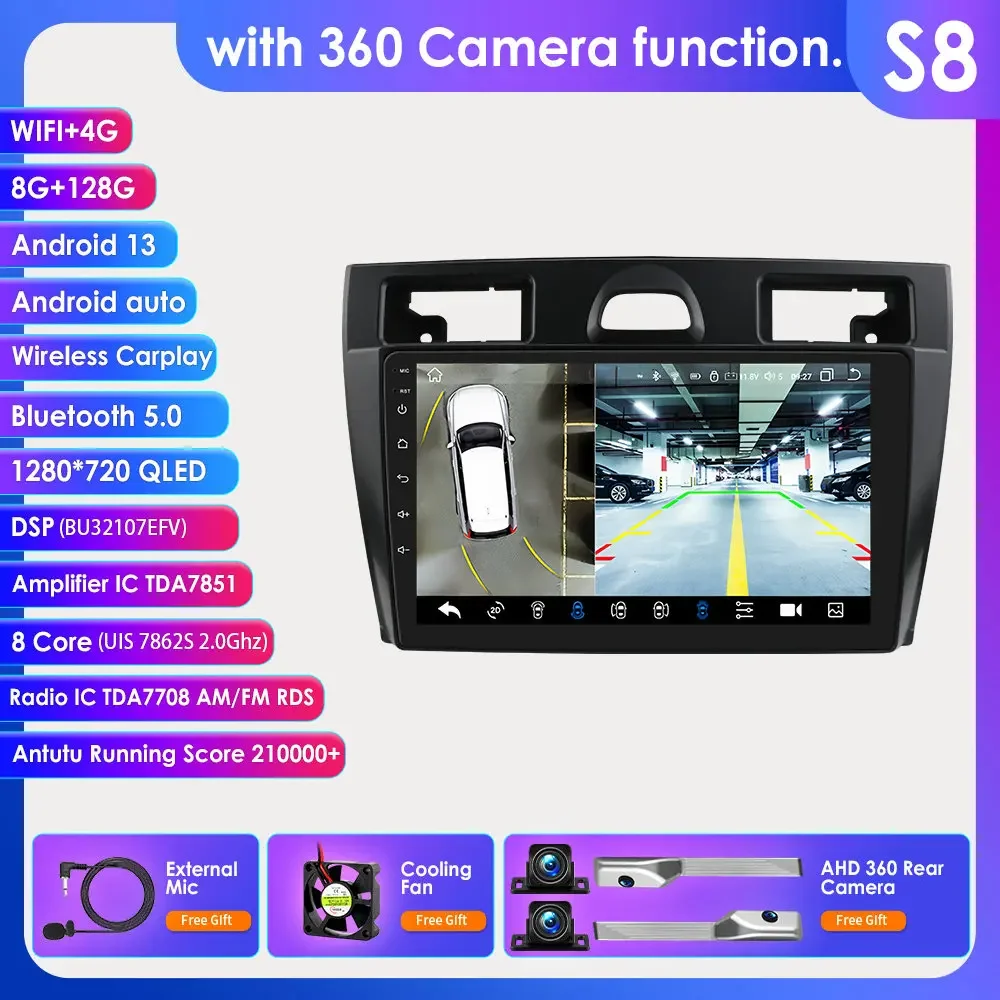 9 inch AI-systeem autoradio met draadloze CarPlay en Android radio voor Ford Fiesta MK5 2002 - 2008, multimedia GPS FM WIFI BT autoradio video