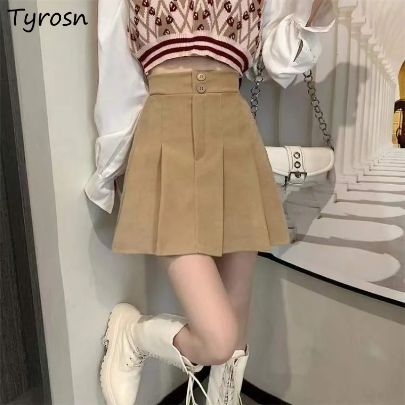 

Mini Skirts Women Pleated Design Students Tender Simple Solid Spring Daily Hotsweet All-match Stylish Girls Basic Empire Retro