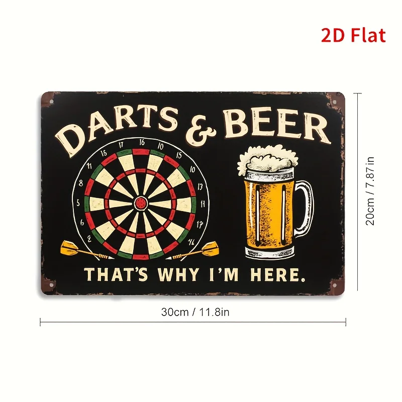Darts and Beer Iron Metal Tin Sign 8x12inch Vintage Wall Decor Plaque for Bar Game Room Office