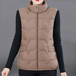 Mode Vrouwen Donzen Katoenen Jassen Vesten Stevige Opstaande Kraag Rits Vest Dikker Herfst Winter Warme Casual Mouwloze Jassen